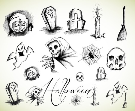 Halloween hand drawings vector collectionのイラスト素材