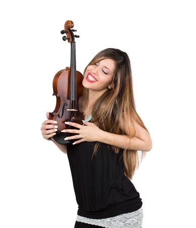 woman in love with her violinの写真素材