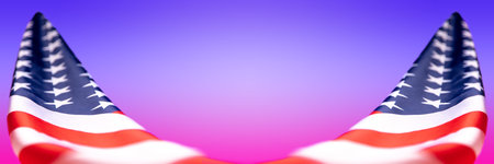 National flag of the USA isolated over gradient pink blue colors background.