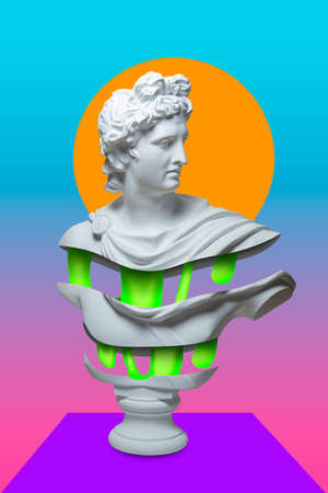 Modern conceptual art poster with ancient statue. Collage of contemporary art.の写真素材