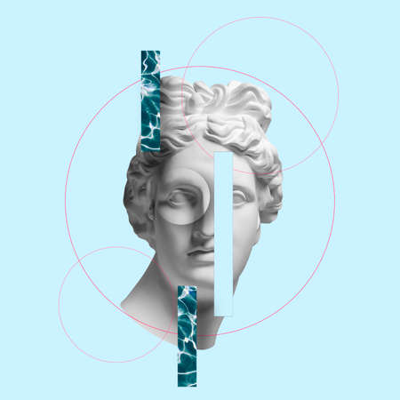 Modern conceptual art collage with ancient statue. Contemporary art.の写真素材