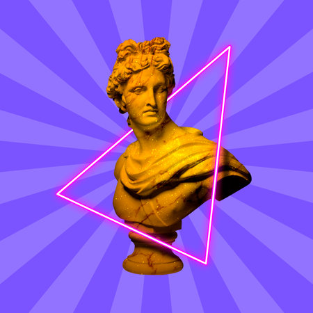 Modern conceptual artwork with ancient statue. contemporary art collage.の写真素材