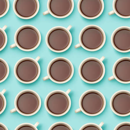 Contemporary art collage. Pattern in minimalistic style. Many cups of coffee arranged in rows over...