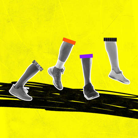 Contemporary art collage. Minimalism in artwork. Black and yellow.の写真素材