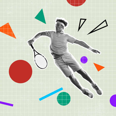 Geometric shapes and figures. Modern art collage. Surrealism, minimalism in artwork. Inspiration, creativity and sports conceptの写真素材