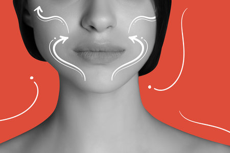 Image of beautiful bw female face with clean fresh skin. Facial treatment, cosmetology, beauty and spa concept.の写真素材