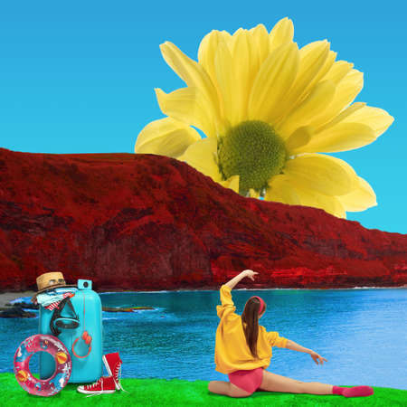 Contemporary art collage. Summer vacation at the seaside. Artwork.
