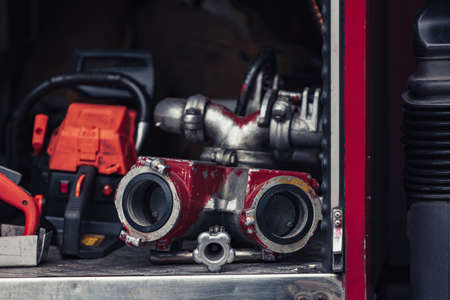 Fire truck with special equipment for ambulance firefightingの写真素材