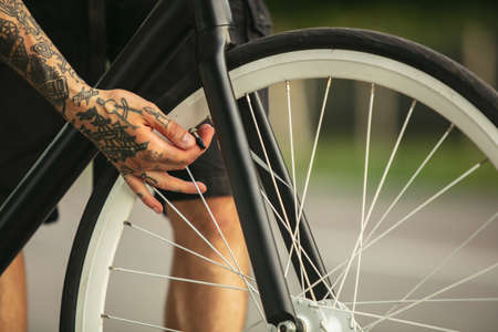 Bike close-up details. Active sport activity on open air