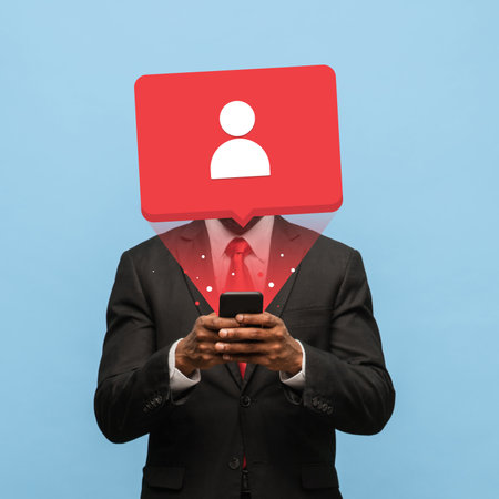 Contemporary art collage of man diving into social mediasの写真素材