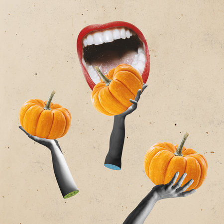 Happy Halloween aesthetics. Pumpkin season. Authumn themeの写真素材