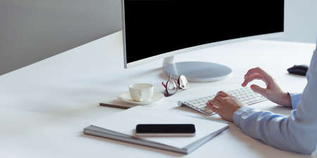 Office workplace with computer and laptop. Creating new project ideas. Concept of work, careerの写真素材