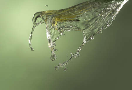 Colorful image of white wine splash isolated over green backgroundの写真素材