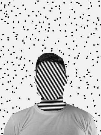 Creative design of man with blank face space, faceless isolated over white backgroundの写真素材