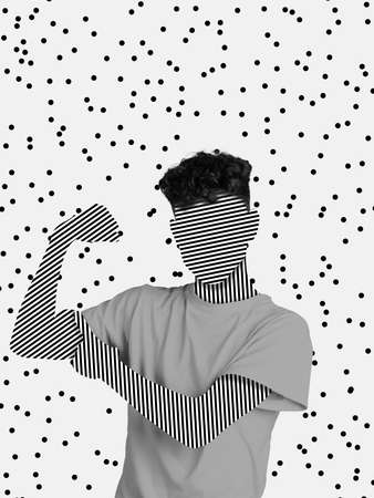 Creative design of man with blank face space, faceless isolated over white backgroundの写真素材