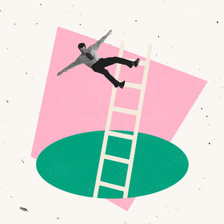 Creative design. Businessman falling down the career ladderの写真素材