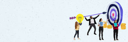 Creative design. Ambitious employee working on achieving profitable business target. Flyerの写真素材