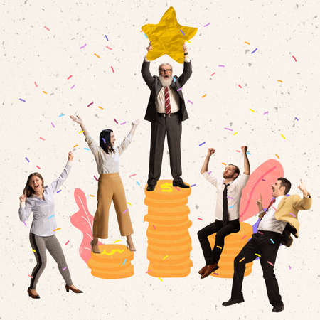 Creative design. Successful team getting award, financial promotion