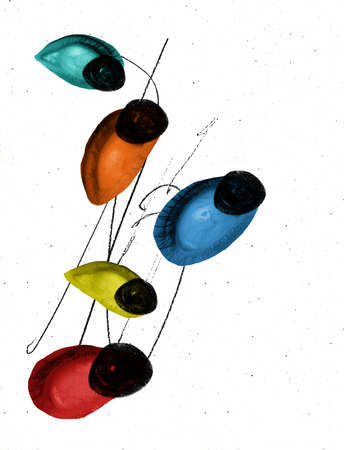 Contemporary art collage. Surreal artwork with many human eyes isolated over white background....