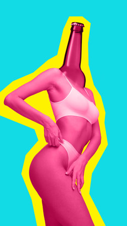 Contemporary art collage. Concept of beer festival, traditions, drinks and Oktoberfest party. Bright colors posterの写真素材