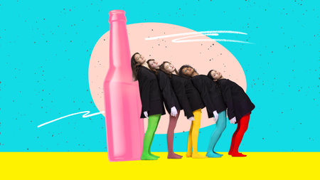 Contemporary art collage. Concept of beer festival, traditions, drinks and Oktoberfest party. Bright colors posterの写真素材