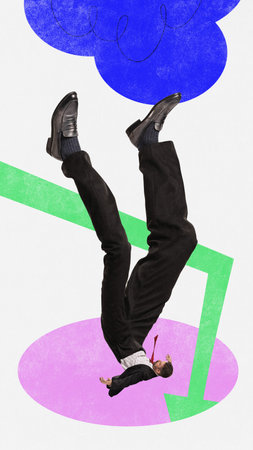 Professional crisis and difficulties. Businessman falling down in his professional sphere....