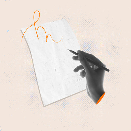 Contemporary art collage. Female hand signing official papers, contracts, making business notes. Pastel design. Concept of business, office lifestyle, career development, growth, adの写真素材