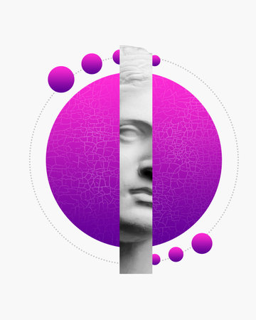 Contemporary art collage with cropped greek goddess with against white background with abstract elements. Concept of creativity, art, antique. Adの写真素材