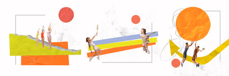 Contemporary art collage. Different kind of sport. Talented people training in motion before...
