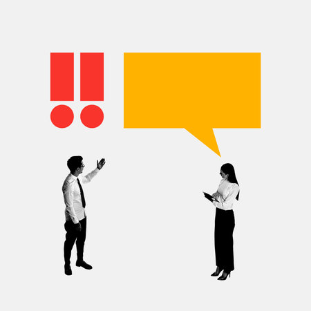 Contemporary art collage. Business people, man tells his assistant what important to note in...