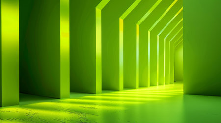 Illustration of green room with elegant arches and stunning architectural details and contemporary minimalist design. Concept of art, business, futuristic design, architecture.の素材