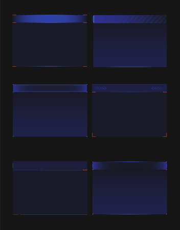 Vector illustration. Set of blank borders for information, graphs, charts. Bars with negative space to insert young information. Concept of broadcasting, sport, business, social media, data.のイラスト素材
