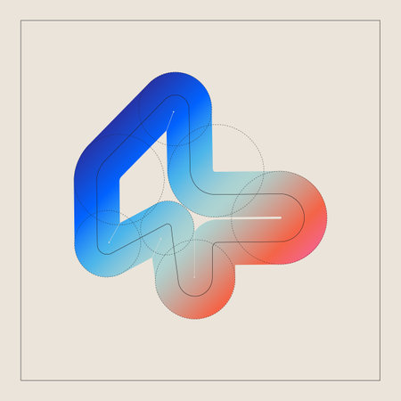 Vector illustration. abstract composition of blue and red shapes that loop and overlap, with dotted lines suggesting geometric construction. Concept of real estate and architecture, education materialのイラスト素材