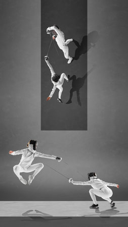 Precision and agility shine in this intense fencing duel. Each movement calculated, as athletes...