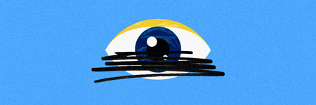 Eye covered in scribbles symbolizes visual impairment or eye strain. Eye care and regular vision...