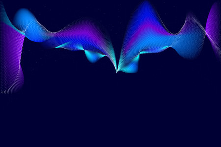 Vector illustration. Swirling vortex of digital energy in shades of purple and blue creates sense of...