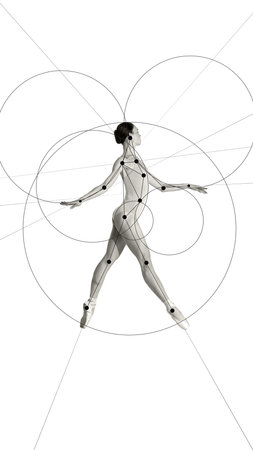 Cotemporary art collage. Poised ballerina framed by intricate geometric patterns, combining the beauty of dance with the structure of design. Concept of ballet, sport, modern art. Adの写真素材