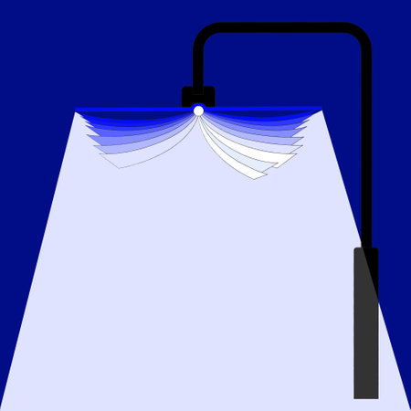 Vector illustration. Spotlight illuminates book, symbolizing power of knowledge to shed light on world. Literature. Concept of knowledge, library, education. Copy space for text.のイラスト素材