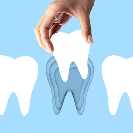 Poster. Contemporary art collage. Hand lifting tooth, Highlighting extraction and replacement services. Dental veneers. Concept of health insurance, dentist, medicine. Adの写真素材