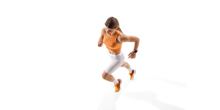 Top view image of focused sportswoman driving forward, training hard, increasing power and agility...