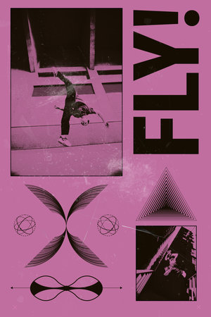 Poster. Conceptual art collage. Skater performing trick mid-air framed in pink tones with visual...