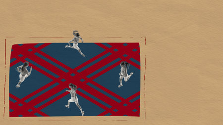 Athlete runs alongside ornamental patterns, merging culture, energy and competitive strength....