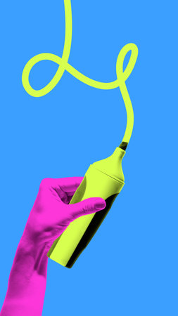 Trendy artwork. Hand drawing line with marker symbol of creativity expression and communication. Concept of design, UX, early learning, visual identity, brainstorming and digital interaction.の写真素材