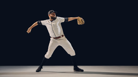 Baseball pitcher showing correct form and body rotation in throwing motion. Concept of sports coaching materials, technique learning, and professional training design.の写真素材