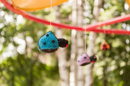 Knitted toys at the playgroundの写真素材