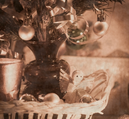 Beautiful christmas decorations on xmas tree の写真素材