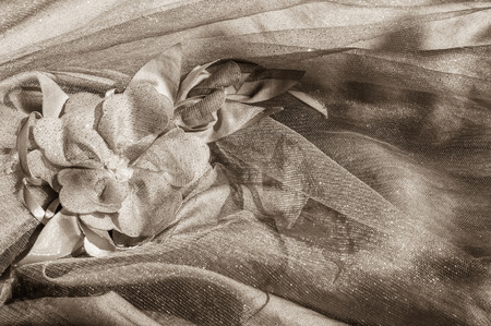 Glamour sepia delicate fabric background with flower fabricの写真素材