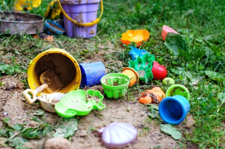 Sand toys in sandbox.の写真素材