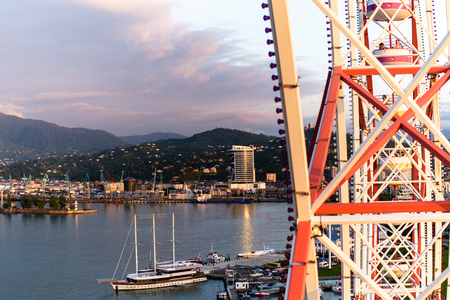 View from the top, from the Ferris wheel to the shore and the sea Batumi, Georgiaの写真素材