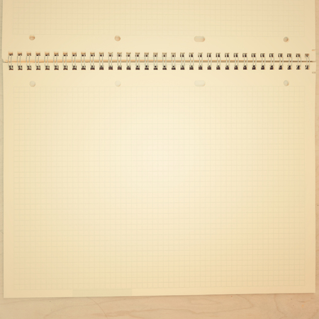 An open blank notebook, pages in a cage. Copy space. Vintage toned.